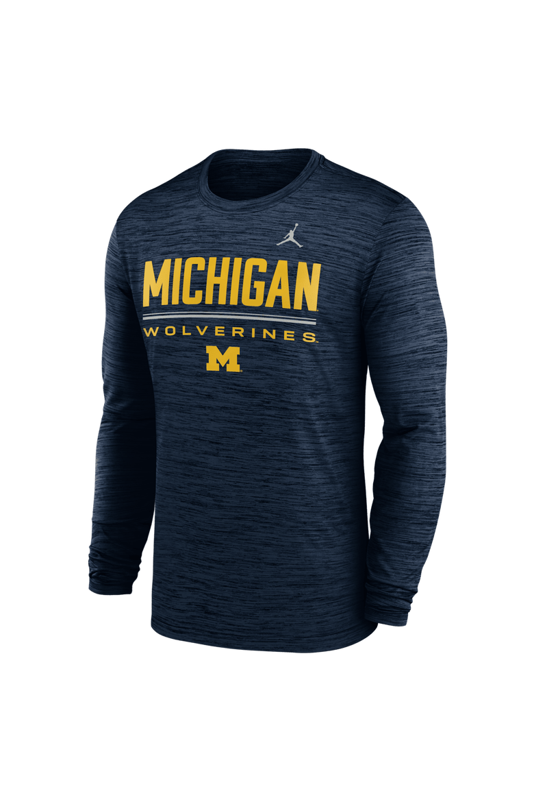 Men's Jordan Brand Navy Michigan Wolverines Sideline Velocity Dri-FIT Long Sleeve T-Shirt, Alternate, color, Navy