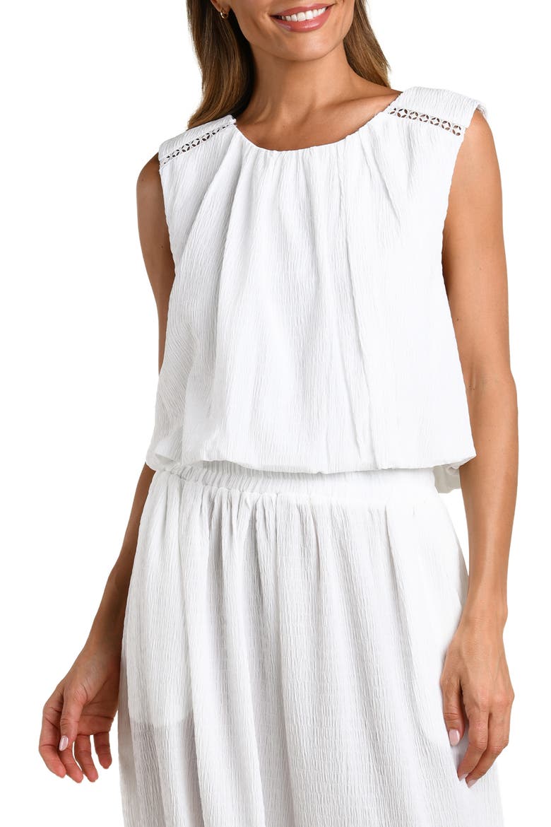 Puckered Up Sleeveless Cover-Up Top, Main, color, WHITE