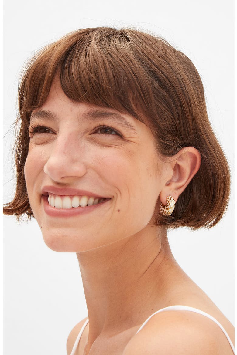 Le Checker Hoop Earrings, Alternate, color, GOLD CREAM