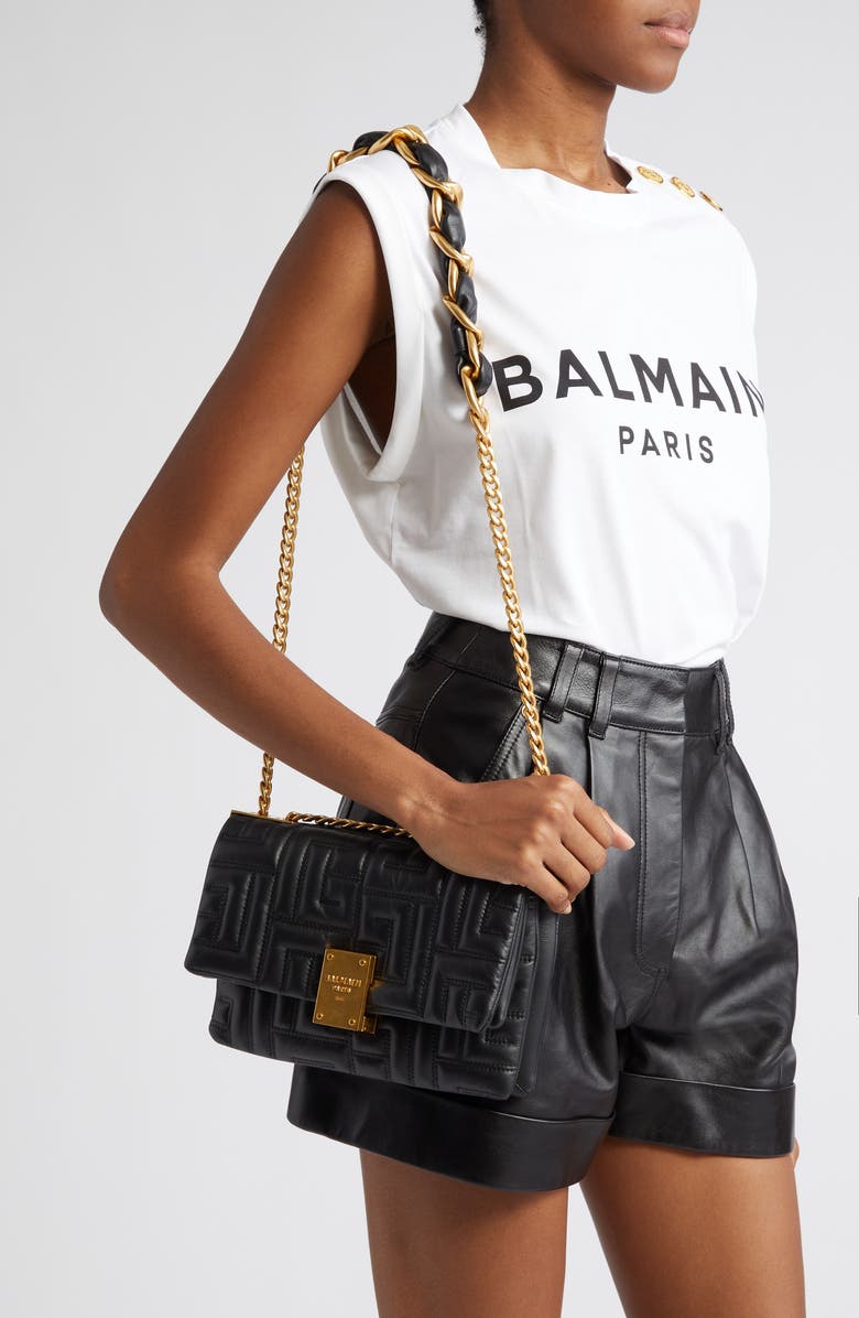 Balmain Small 1945 Soft Monogram Quilted Leather Shoulder Bag, Alternate, color,