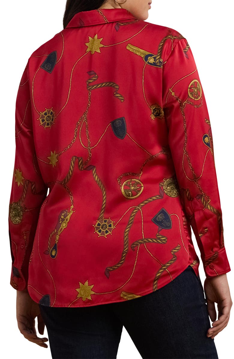 Lauren Ralph Lauren Jamelko Chain Print Charmeuse Button-Up Shirt, Alternate, color, 