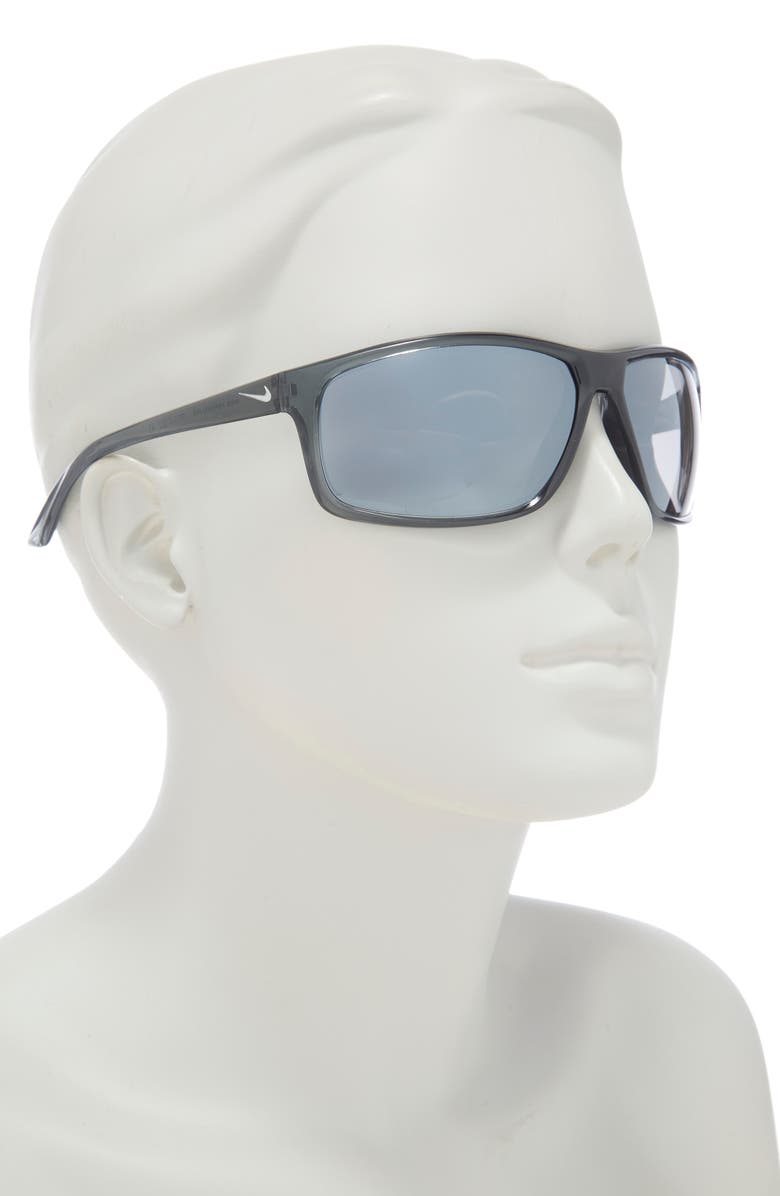 Nike Adrenaline 66mm Rectangular Sunglasses, Alternate, color, Matte Wolf Grey/ Blue Mirror