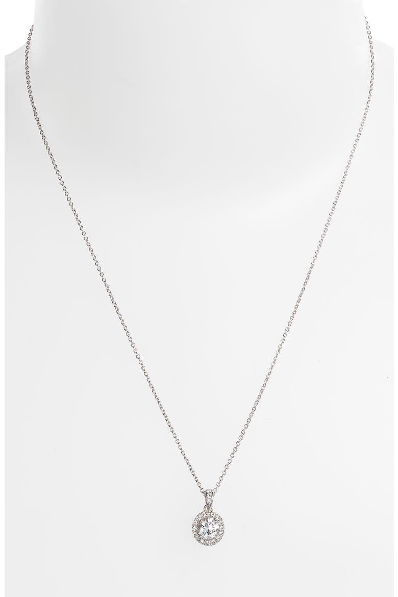 Framed Round Cubic Zirconia Necklace (Nordstrom Exclusive), Alternate, color, SILVER