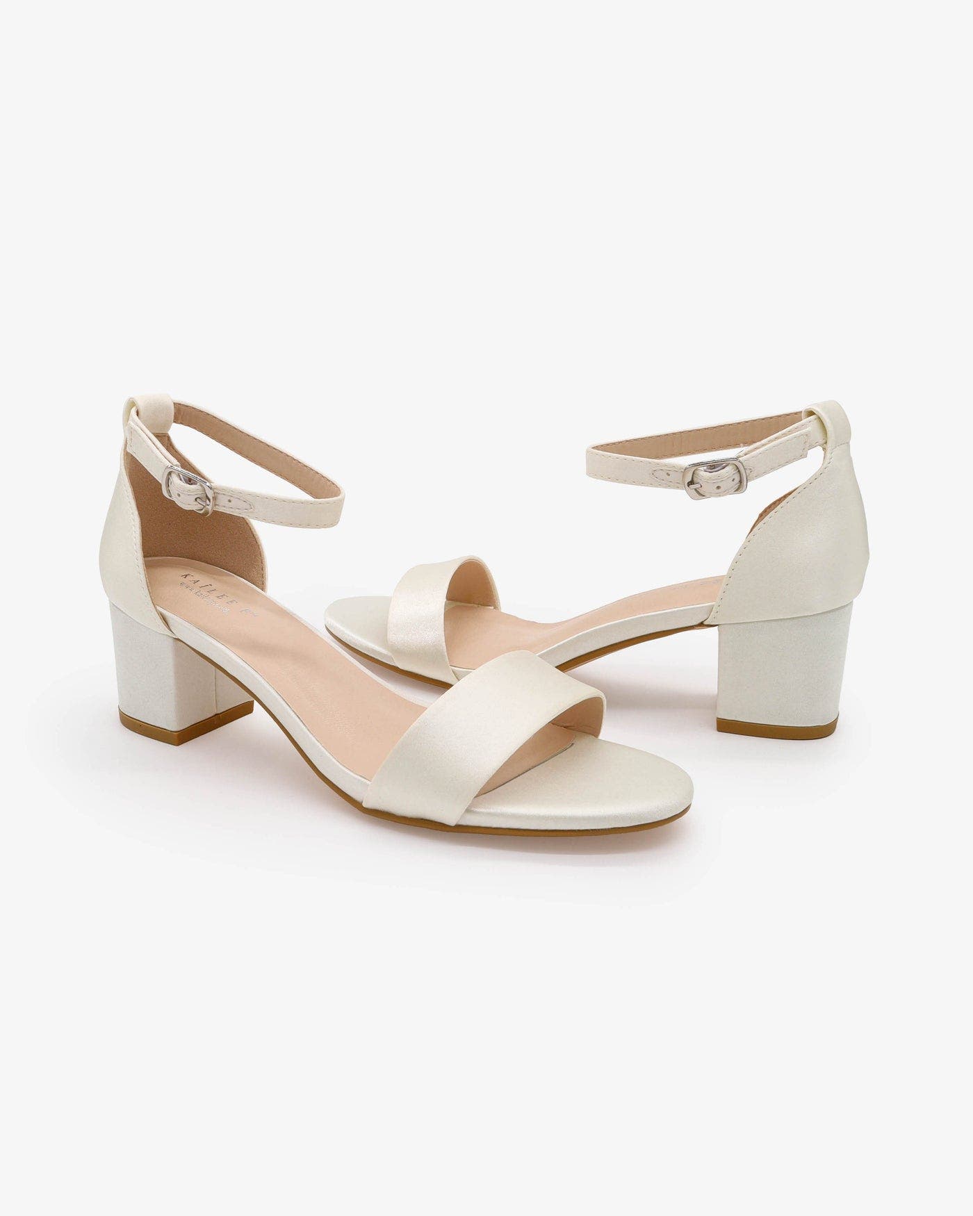 Kailee P Naomi Satin Block Heel Wedding Sandals with Ankle Strap, Alternate, color, Ivory