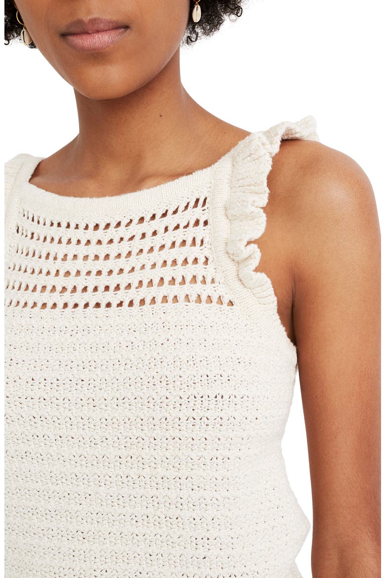 Ruffle Crochet Sweater Tank, Alternate, color, MARLED VANILLA