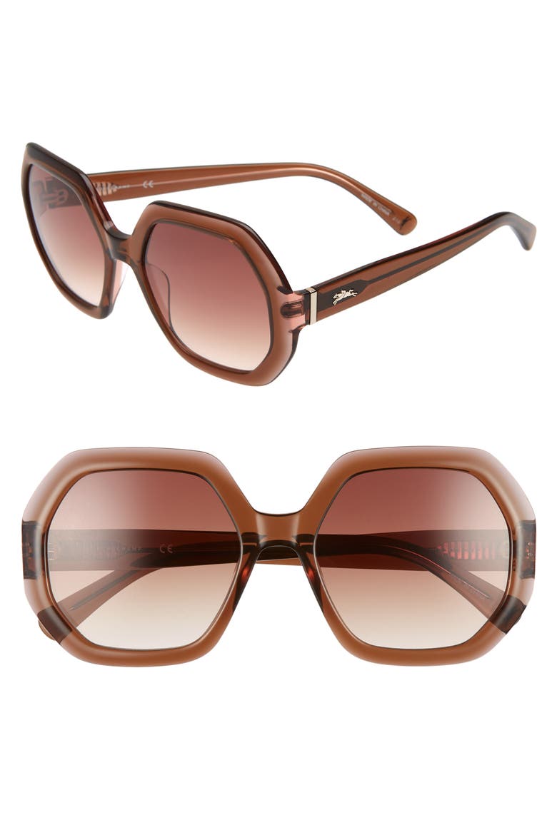 Heritage 55mm Gradient Lens Geometric Sunglasses, Main, color, BROWN/ ROSE