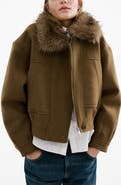 MANGO Blouson Jacket with Faux Fur Collar