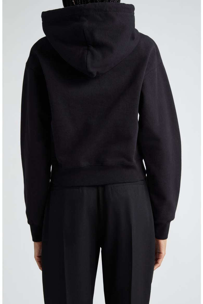 Le Grosgrain Logo Cotton Fleece Crop Hoodie, Alternate, color, BLACK