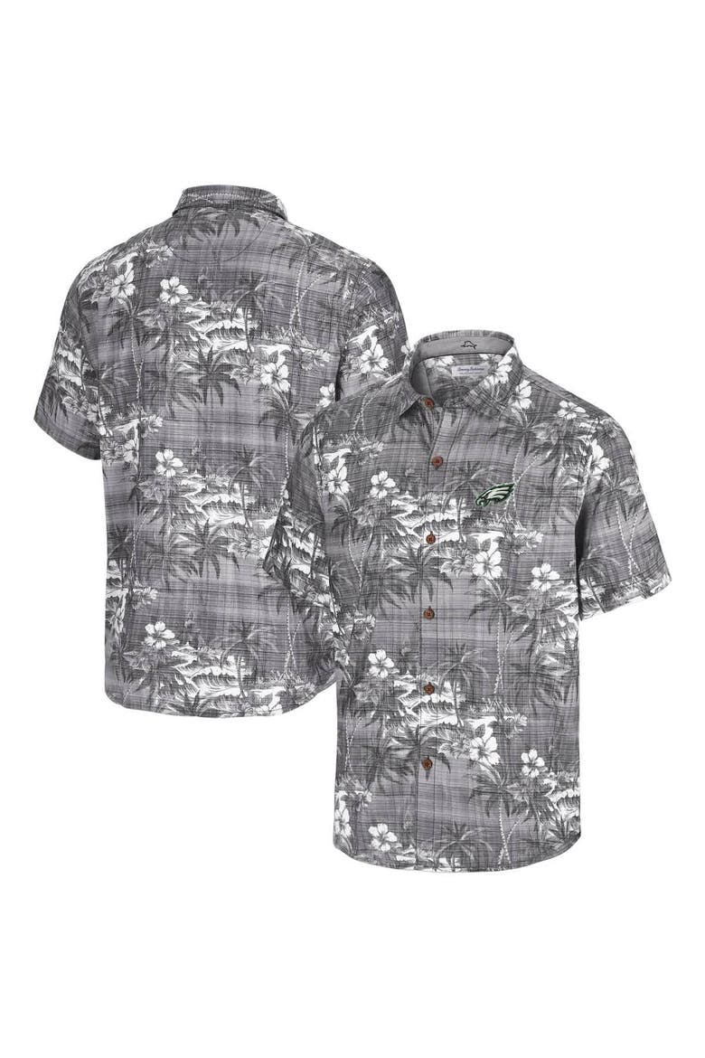 Men's Tommy Bahama Black Philadelphia Eagles Coconut Point Isla Palmetta Camp Button-Up Shirt, Main, color, Black