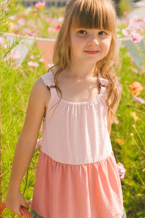 Deux Par Deux Little Girl's Tiered Color Block Peasant Dress Peach Pink And Green In Peach Pink And Green