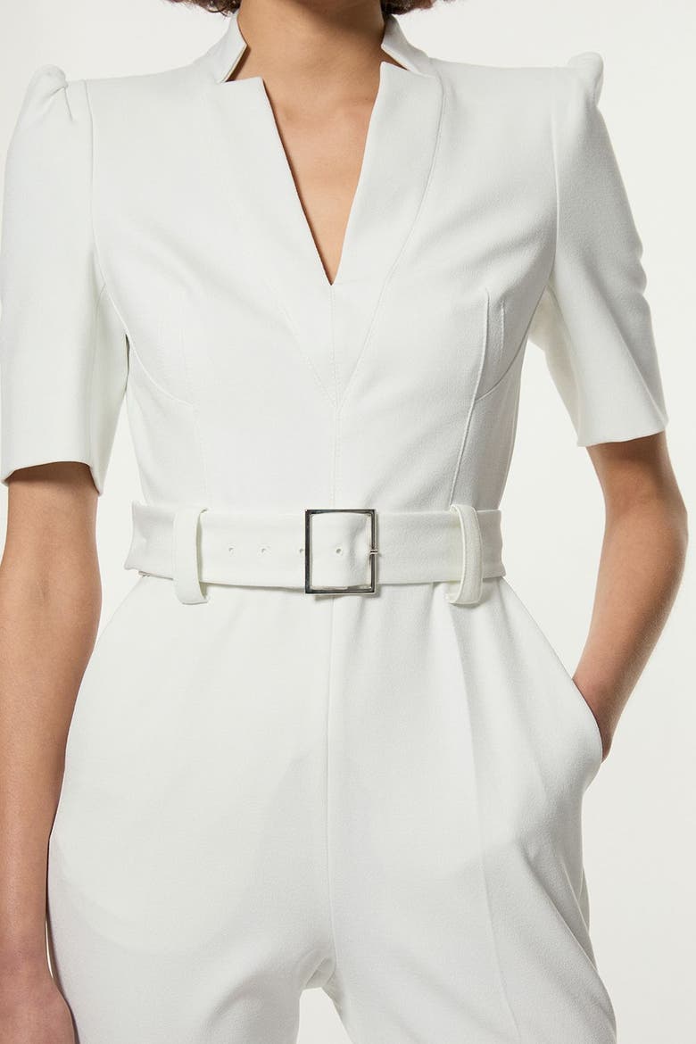 Petite Crepe Belted Jumpsuit, Alternate, color, Ivory