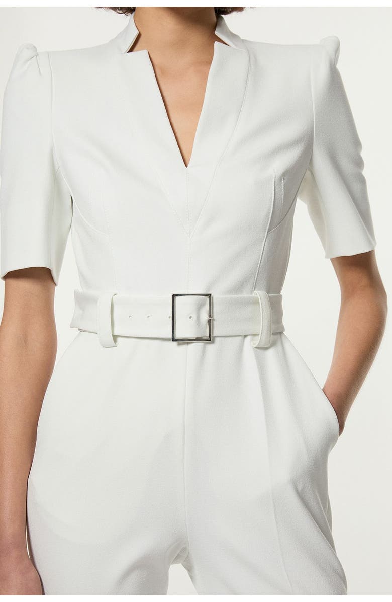 Karen Millen Petite Crepe Belted Jumpsuit, Alternate, color, Ivory