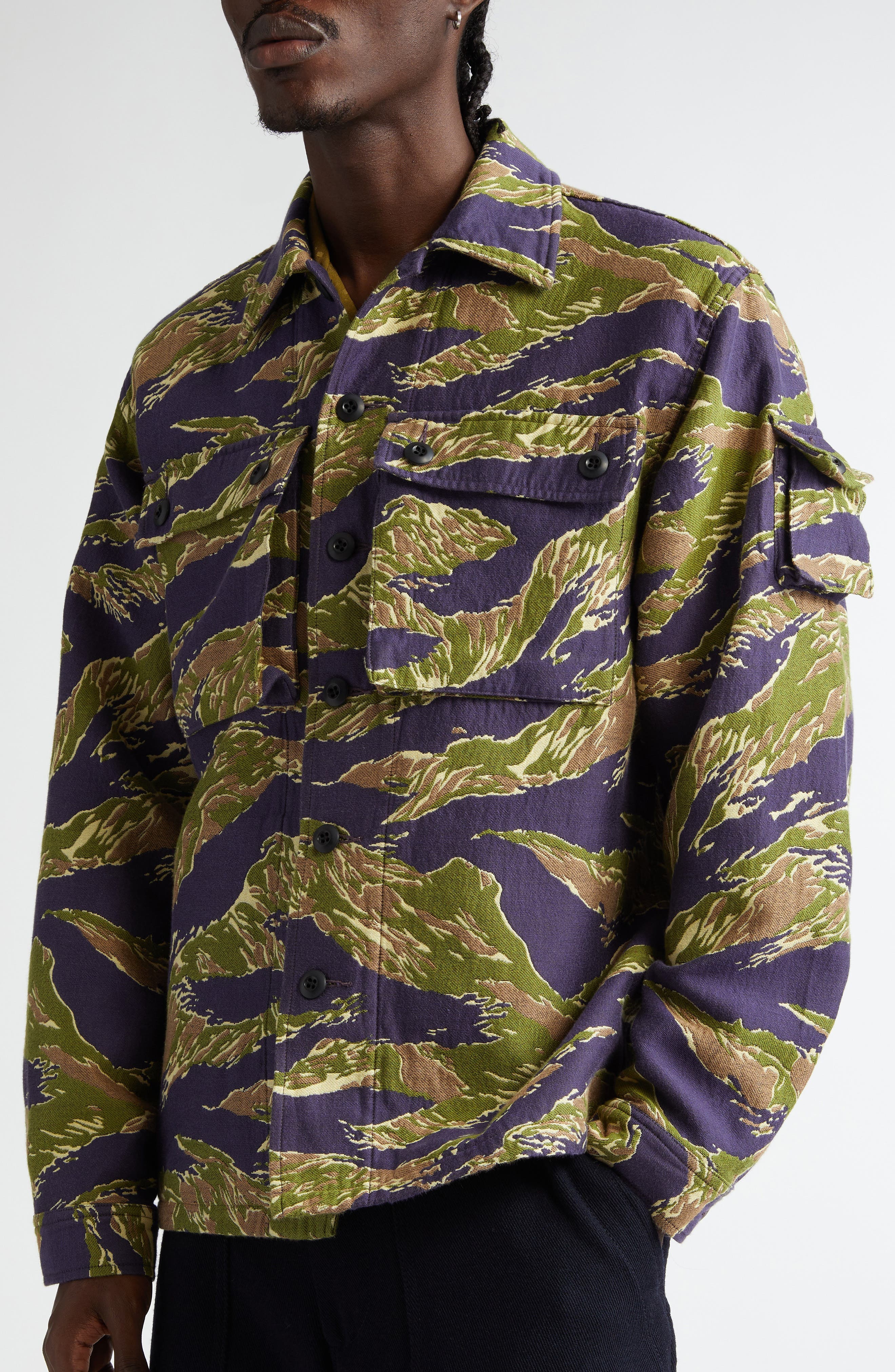 Tiger Stripe Jacquard Military Shirt Jacket (Men) | Nordstrom