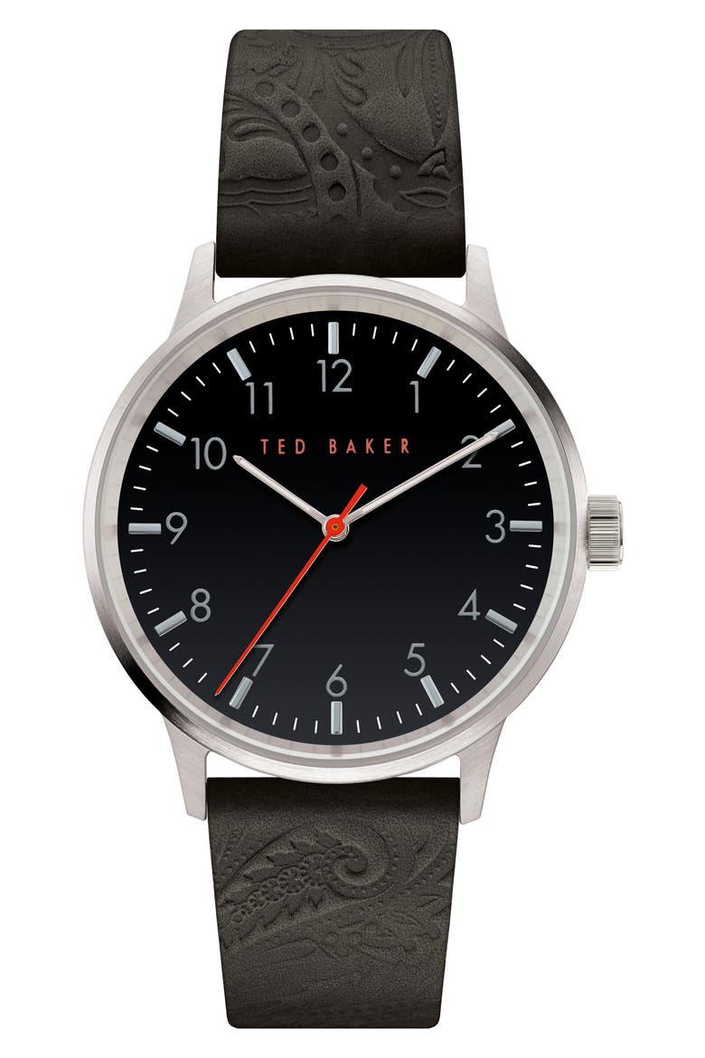 Cosmop Leather Strap Watch, 40mm, Main, color, BLACK/ SILVER