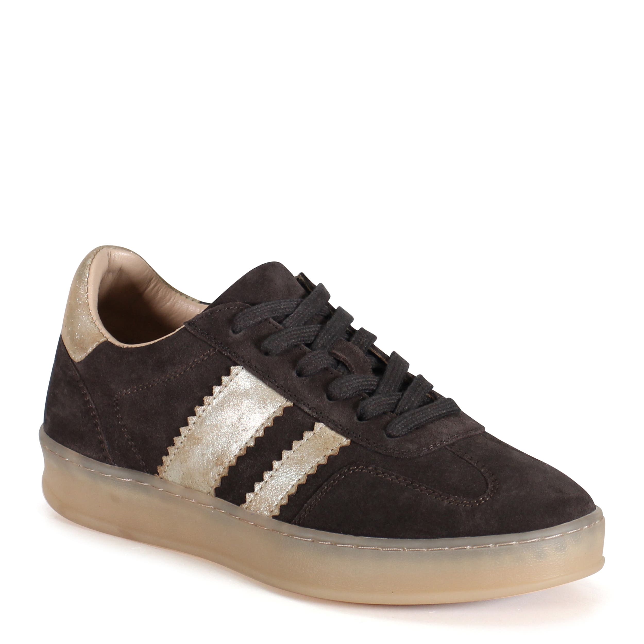 Diba True JON QWILL Lace Up Suede Sneaker, Main, color, Dark Brown/Gold