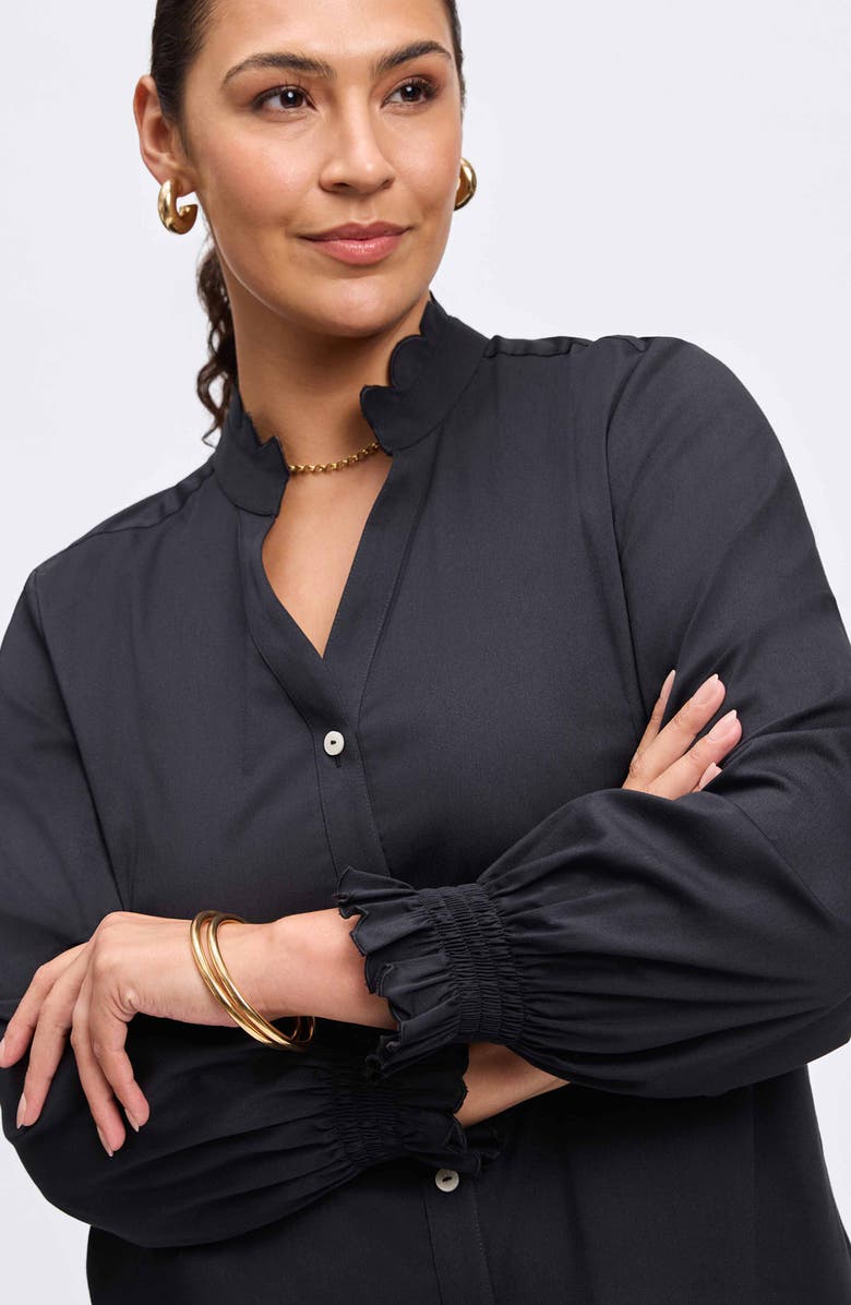 Foxcroft Elora Scallop Cotton Blend Button-Up Shirt, Alternate, color, 