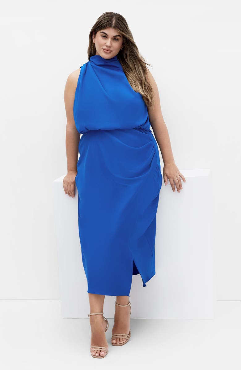 City Chic Limelight Halter Neck Midi Dress, Alternate, color, Cerulean