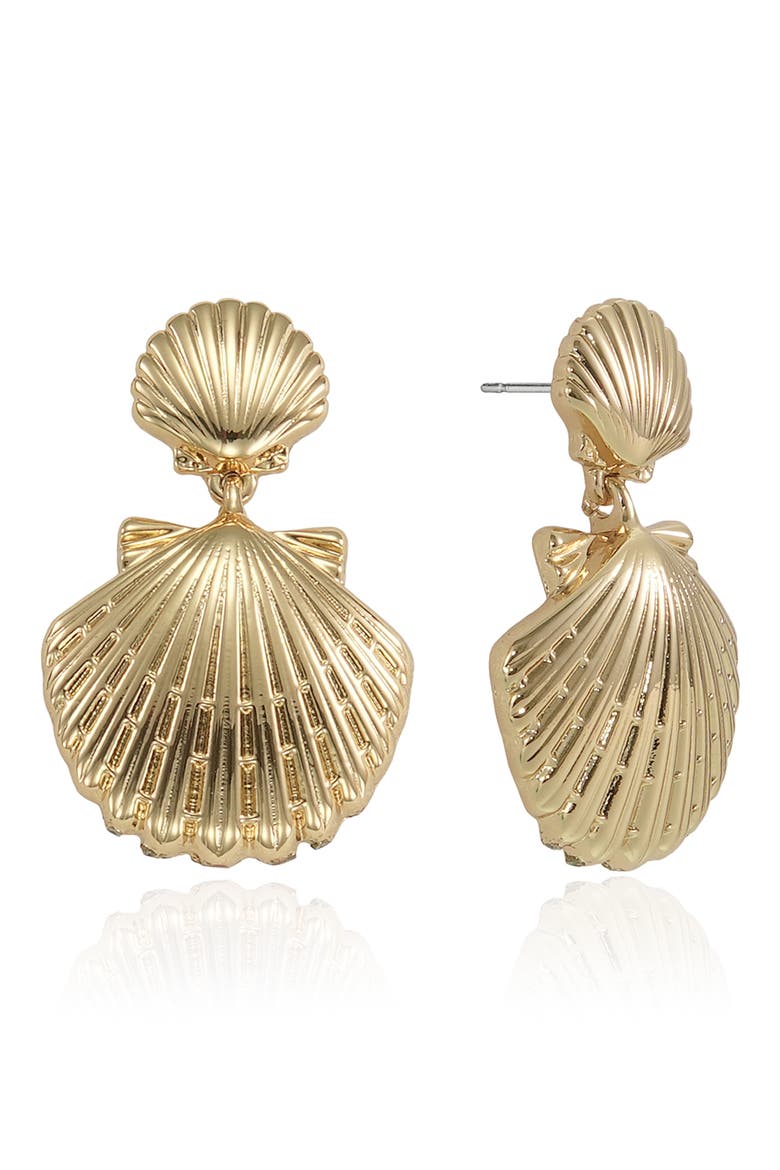 Double Scallop Shell Drop Earrings, Main, color, GOLD