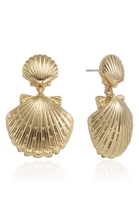 Double Scallop Shell Drop Earrings