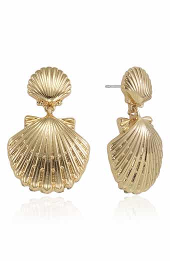 Double Scallop Shell Drop Earrings