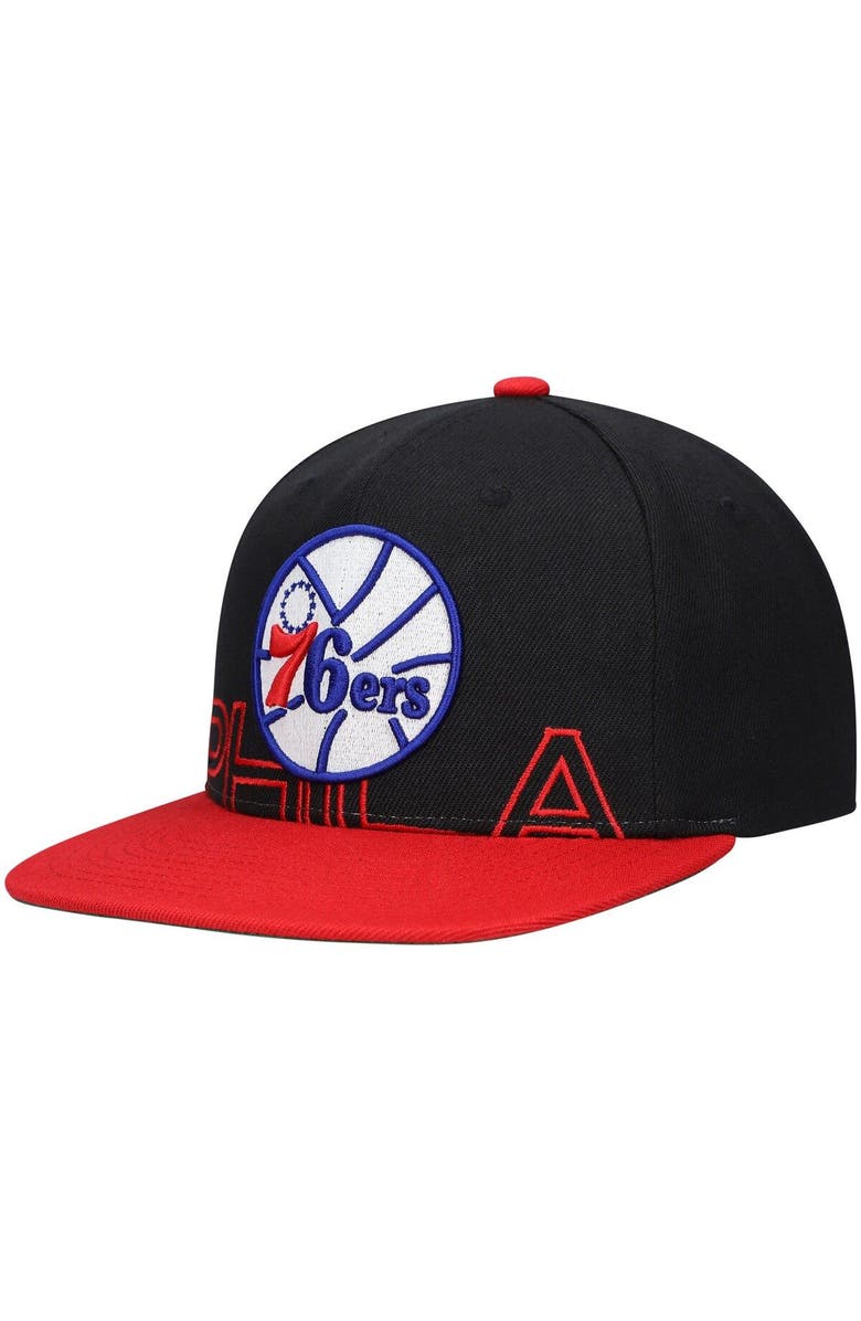 Mitchell & Ness Men's Mitchell & Ness Black/Red Philadelphia 76ers Hardwood Classics Low Big Face Snapback Hat, Main, color, Black