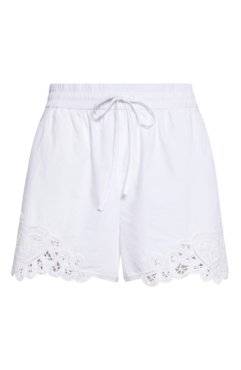 Veronica Beard Vivaldi Embroidery Detail Cotton Drawstring Shorts, Main, color, White