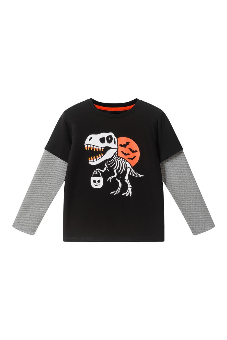 Kids' Dinosaur Halloween Graphic Twofer T-Shirt, Main, color, BLACK