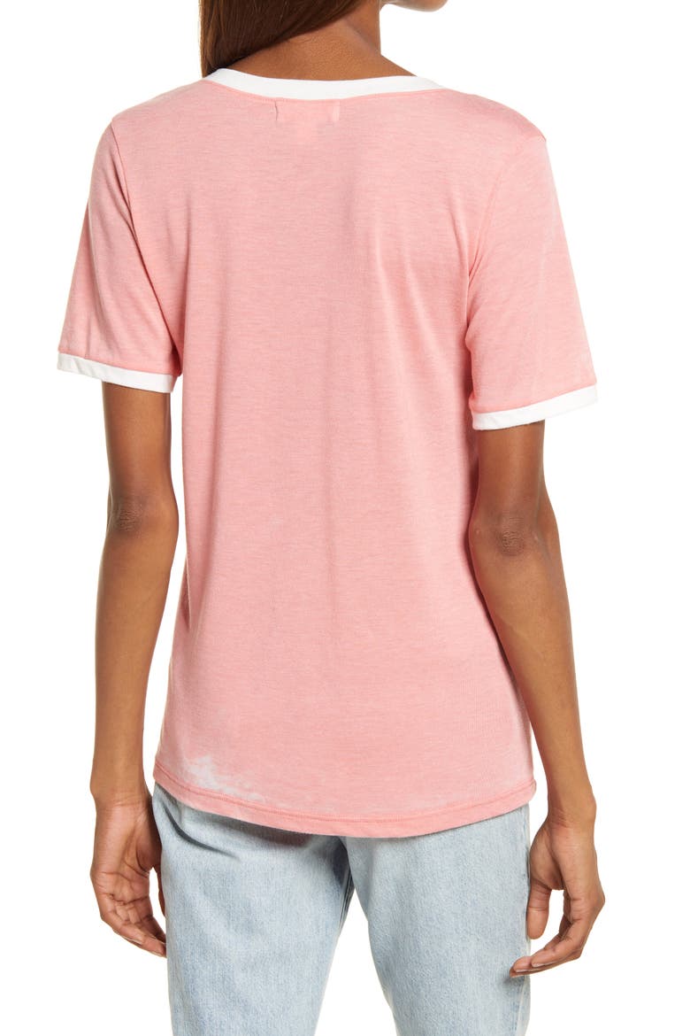 Ringer V-Neck T-Shirt, Alternate, color, CORAL MAUVE- IVORY