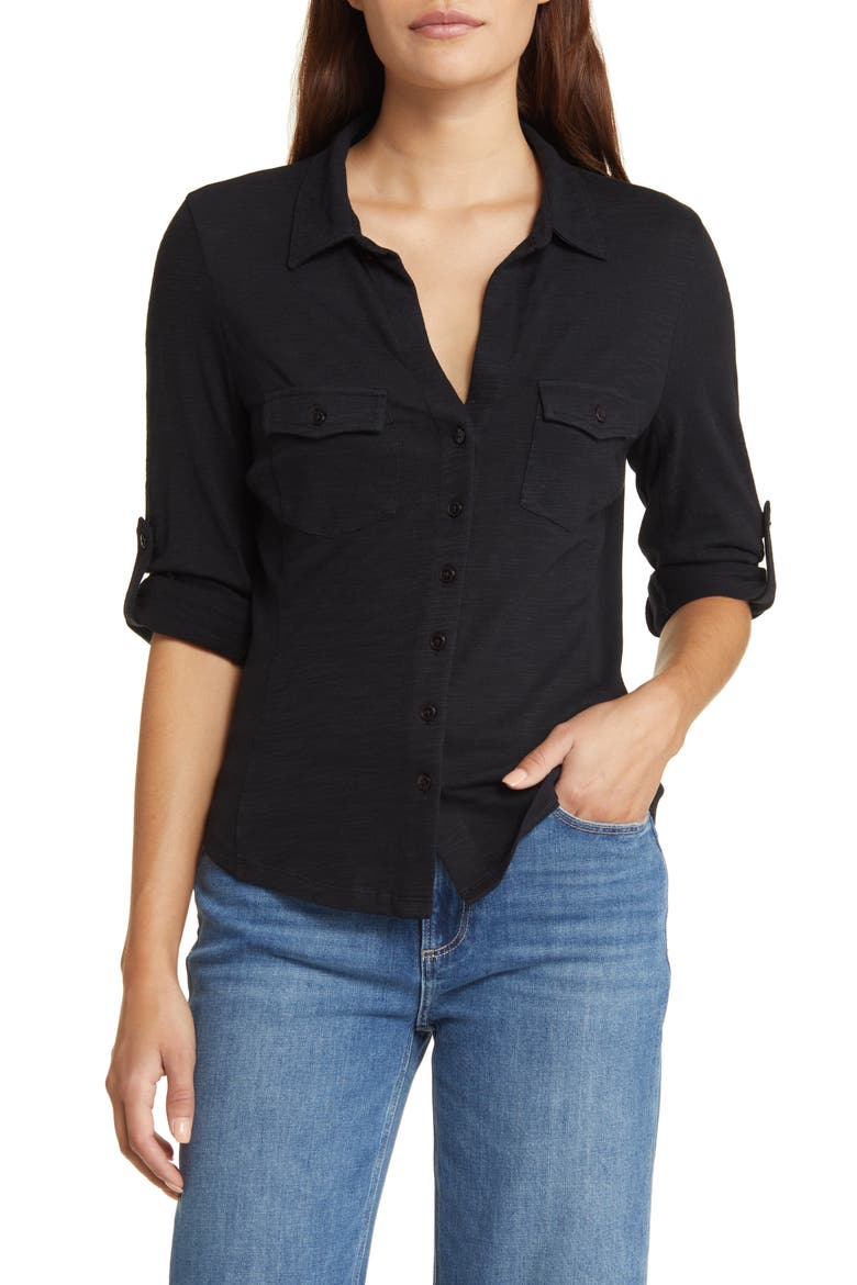 Roll Tab Knit Shirt, Main, color, BLACK