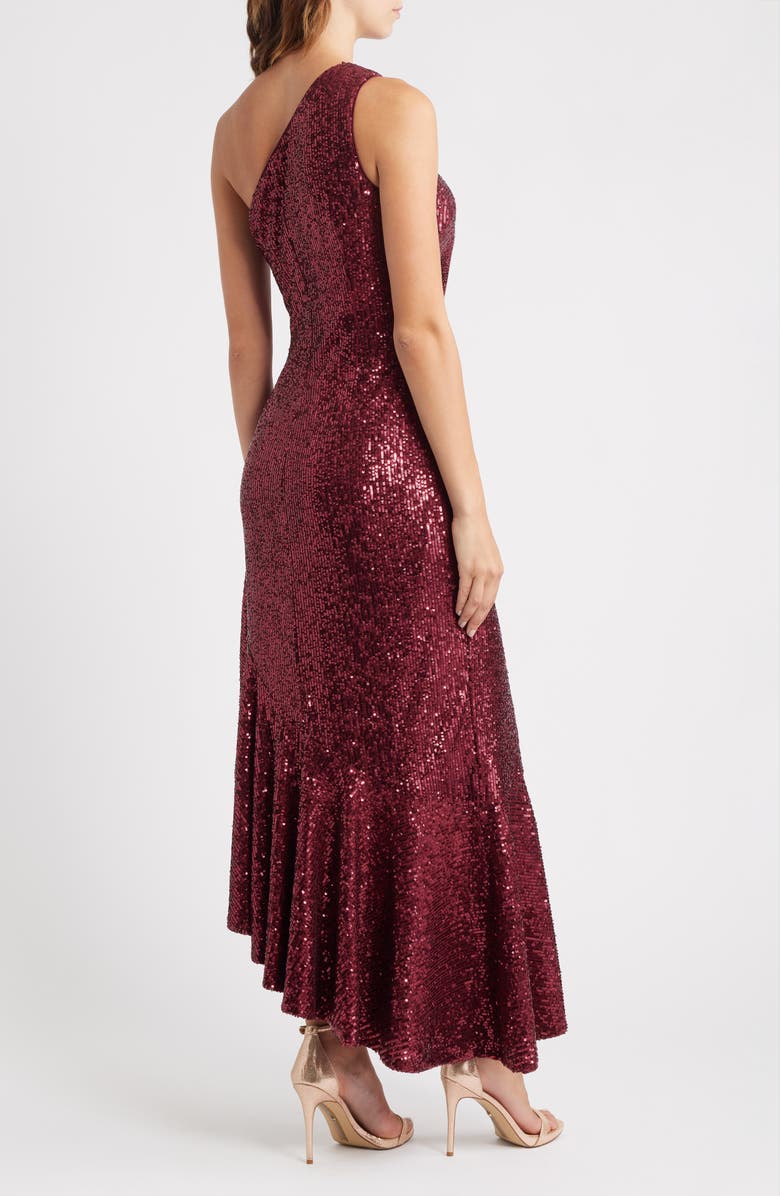 Eliza J Sequin One-Shoulder Midi Cocktail Dress, Alternate, color, Wine