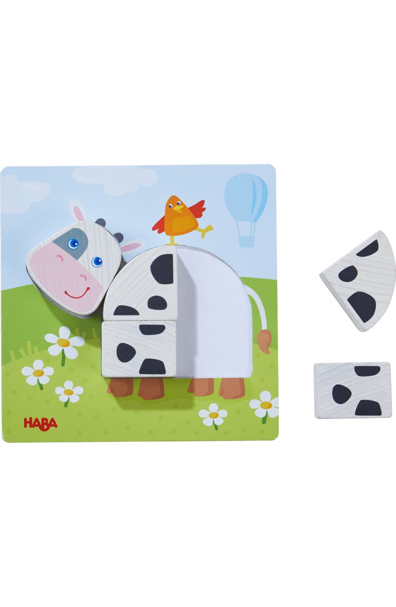HABA On the Farm Beginner Pattern Blocks Puzzle with 3 Background Scenes and 14 Wooden Pieces - Ages 18 Months +, Alternate, color, Multi