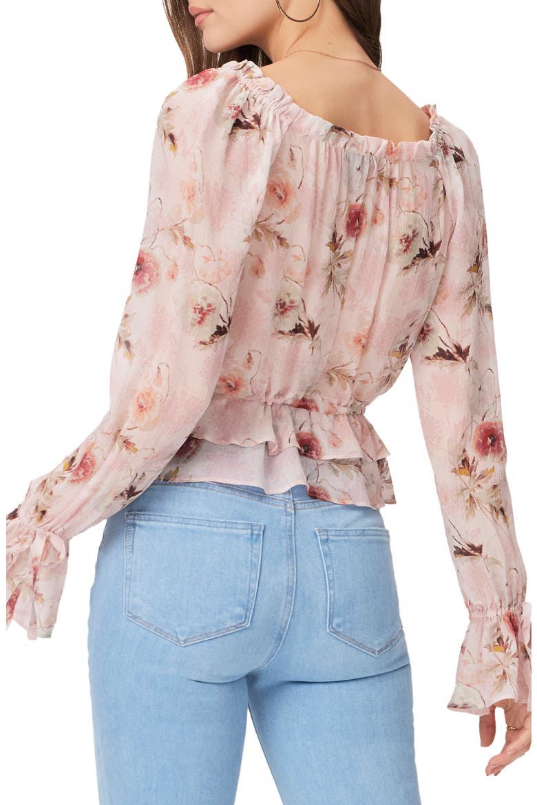 Lanea Floral Ruffle Peplum Silk Top, Alternate, color, BALLET SLIPPER MULTI