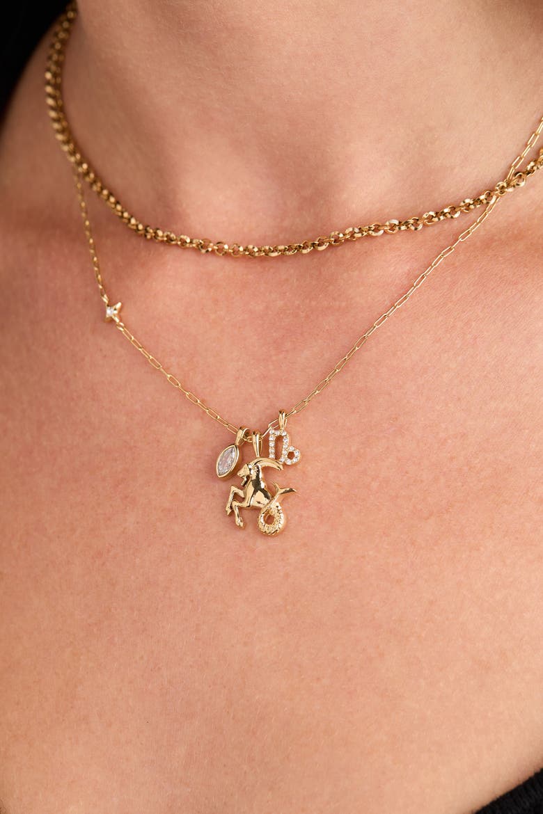 Capricorn Zodiac Charm Cluster Necklace, Alternate, color, Gold