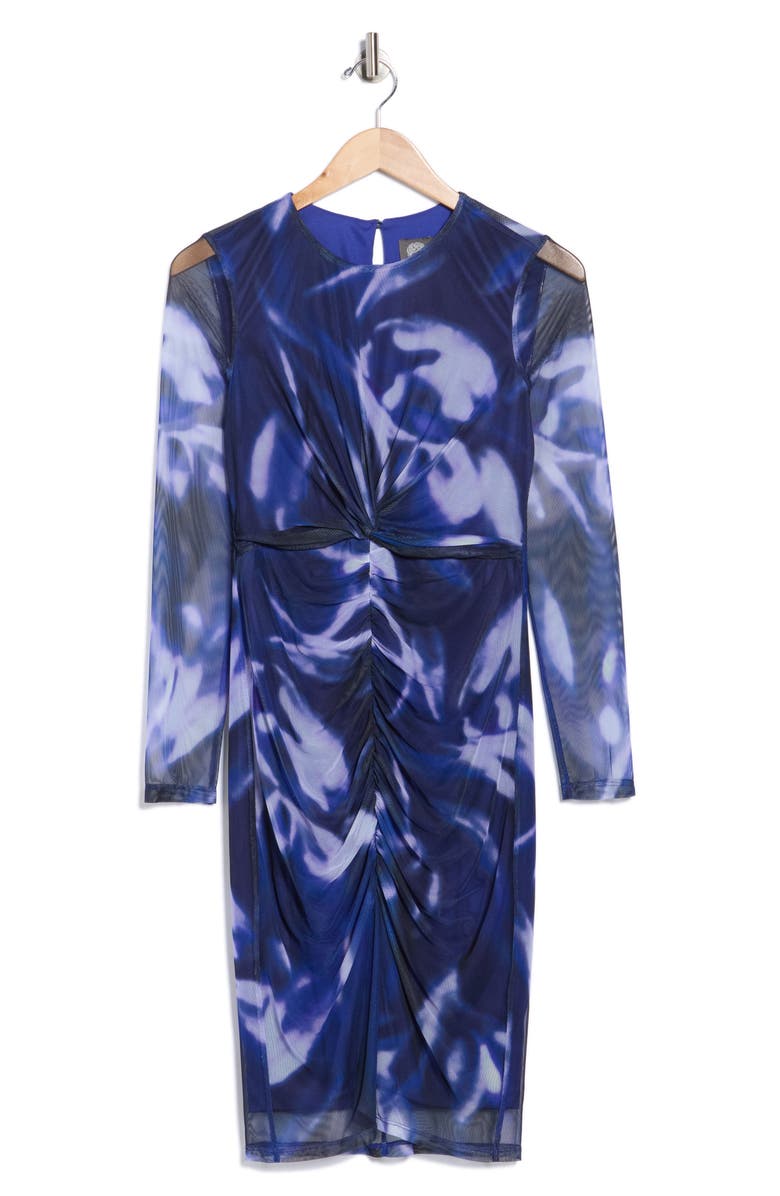 Vince Camuto Long Sleeve Mesh Midi Body-Con Cocktail Dress, Alternate, color, Purple Blue