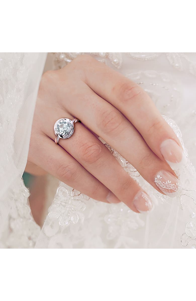 Julianna B. Aquamarine & Diamond Swirl Halo Ring 10k, Alternate, color, Aquamarine