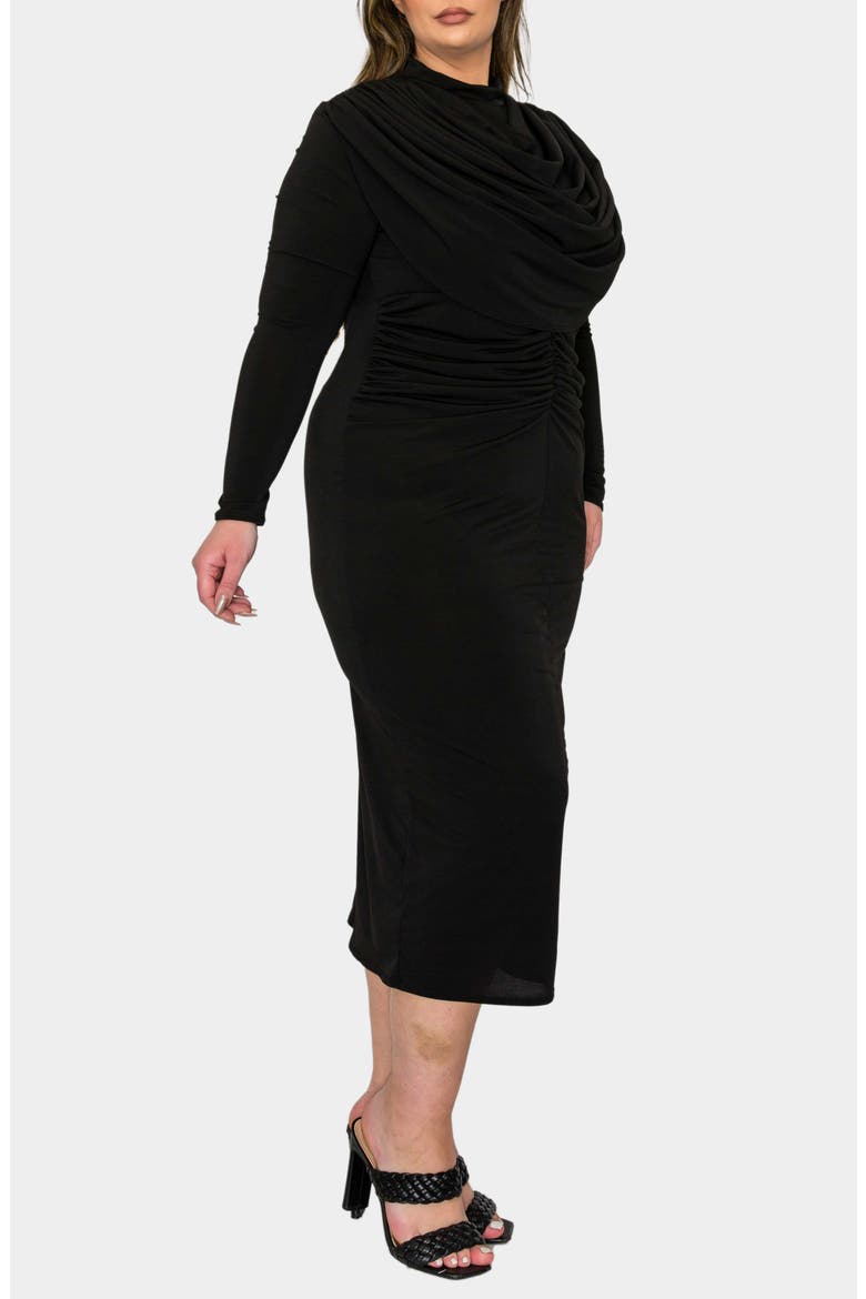 Aurora Elegance Long Sleeve Body-Con Midi Dress, Alternate, color, BLACK