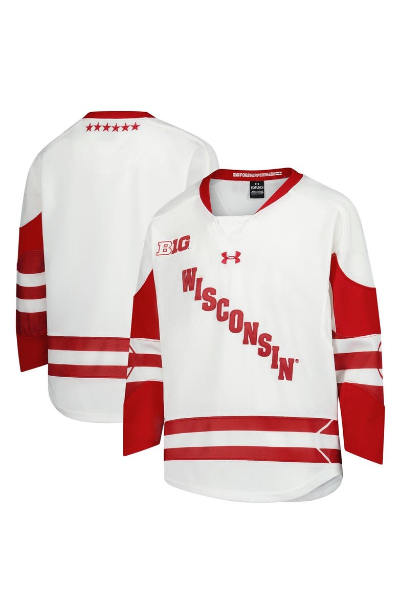 Under Armour Youth Under Armour  White Wisconsin Badgers Replica Hockey Jersey, Alternate, color, White