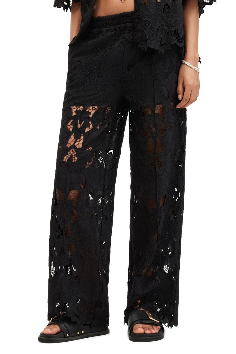 Charli Embroidered Wide Leg Pants, Main, color, BLACK