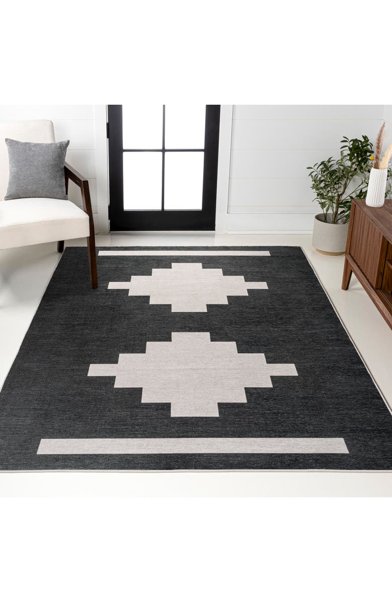 JONATHAN Y Adriel Geometric Medallion Machine-Washable Area Rug, Alternate, color, Black/Cream
