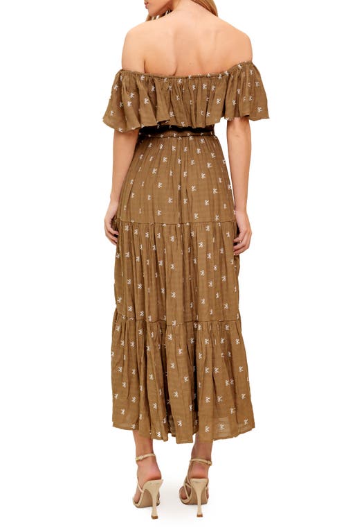 Flying Tomato Embroidered Bow Off-the-shoulder Midi Dress In Brown