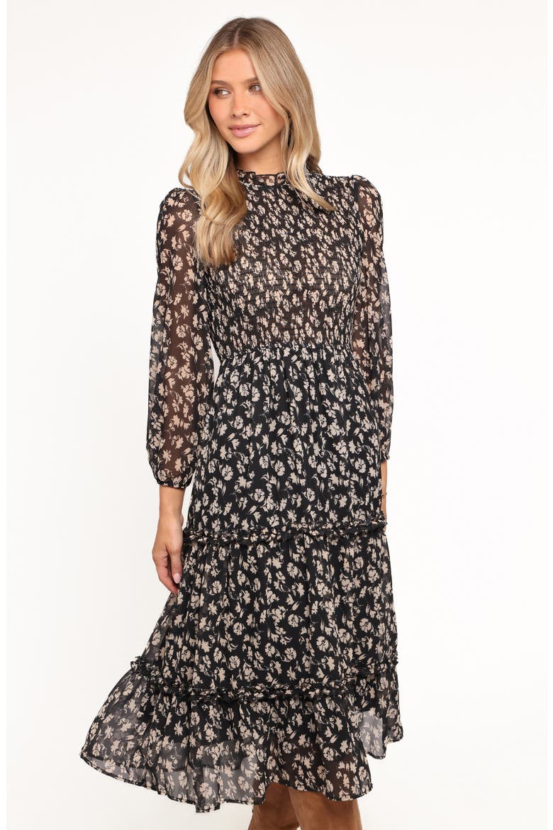 Edwina Floral Print Long Sleeve Dress, Alternate, color, BLACK DITSY FLORAL