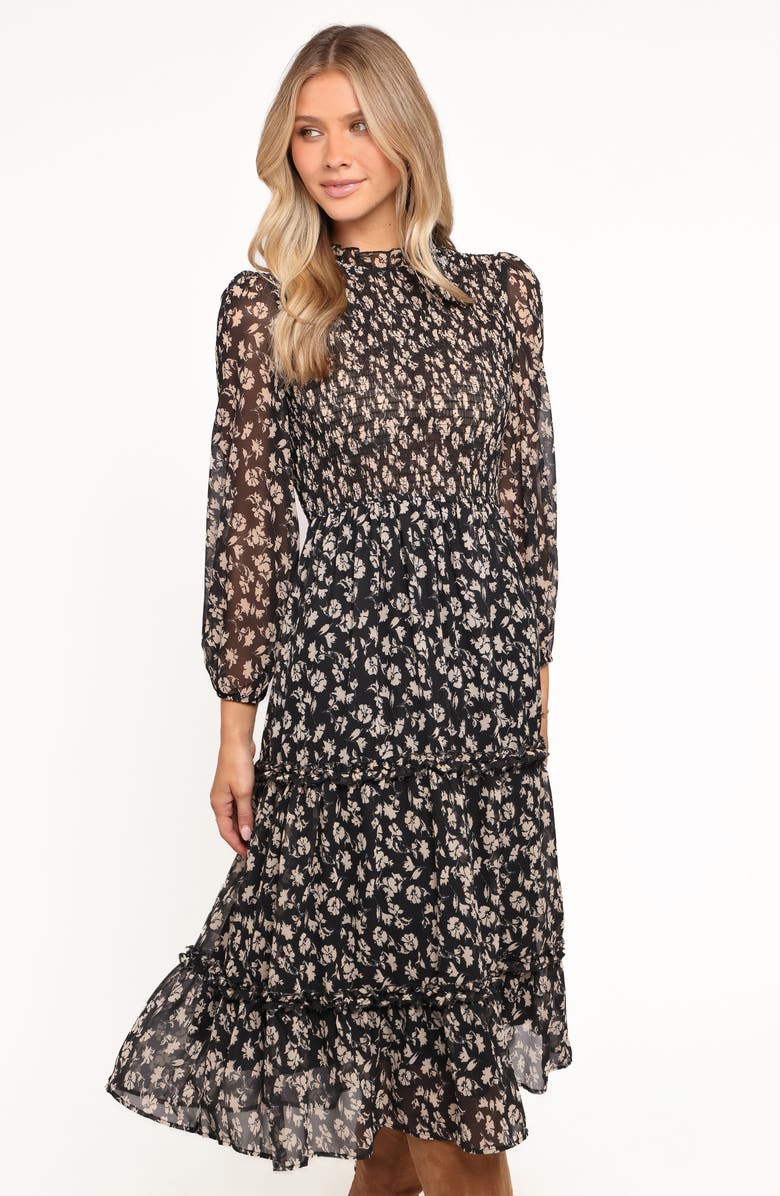 Petal & Pup Edwina Floral Print Long Sleeve Dress, Alternate, color, Black Ditsy Floral