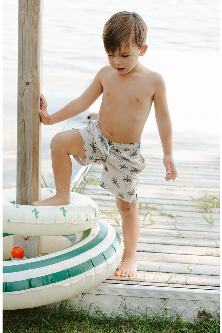 Kids' Palm Tree Print Swim Trunks, Alternate, color, LIGHT GREEN