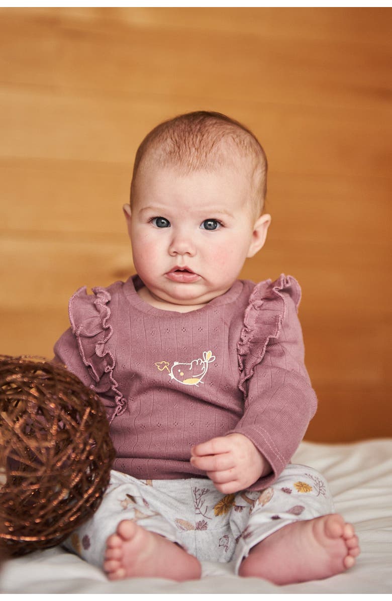 Deux par Deux Baby Girl's Organic Cotton Pointelle Top And Printed Leggings Set Woodrose With Fox, Alternate, color, 