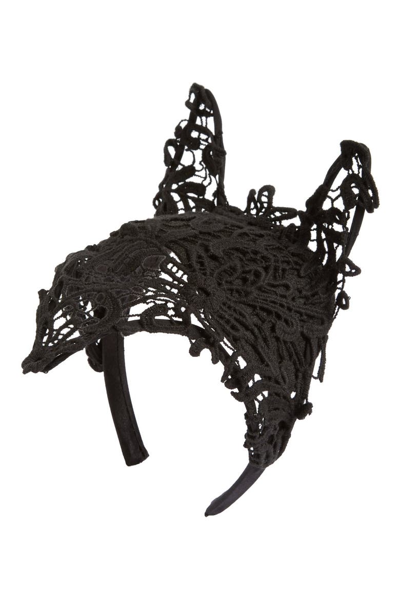 Lace Cat Headband, Main, color, BLACK