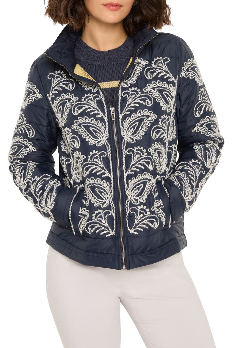 Embroidered Puffer Jacket, Main, color, INDIGO MULTI
