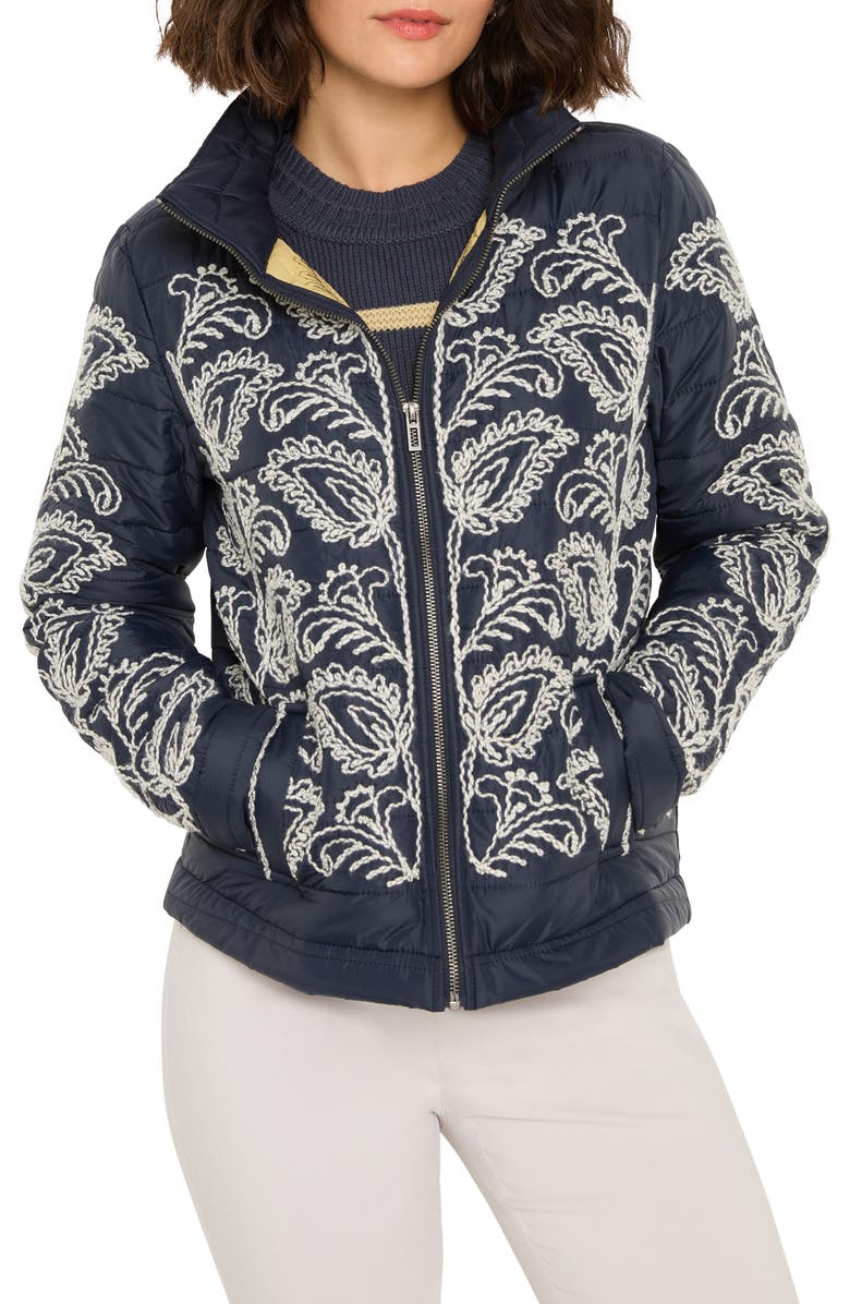 NIC+ZOE Embroidered Puffer Jacket, Main, color, Indigo Multi