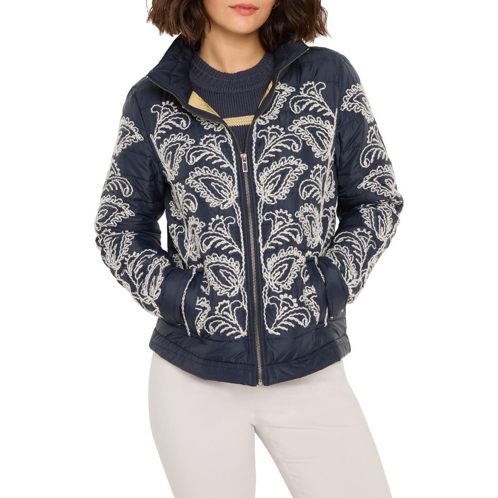 Nic + Zoe Nic+zoe Embroidered Puffer Jacket In Blue