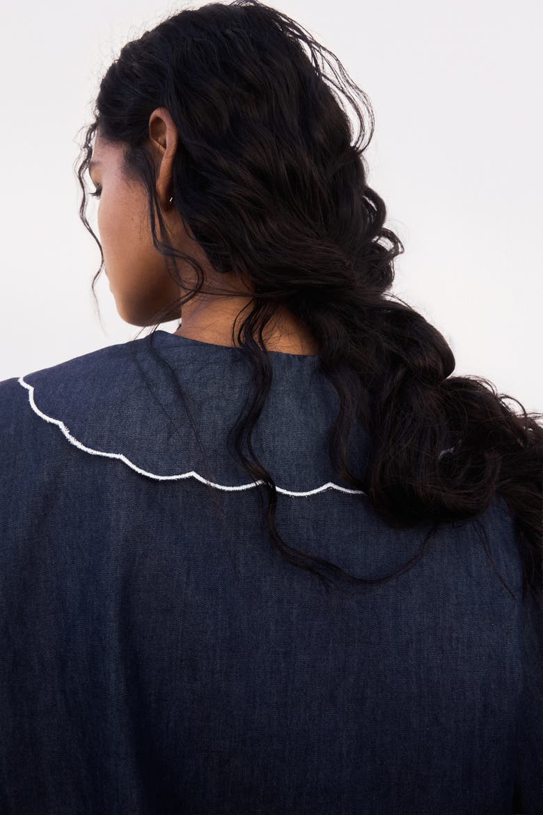 Embroidered-collar Denim Blouse, Alternate, color, Dark denim blue