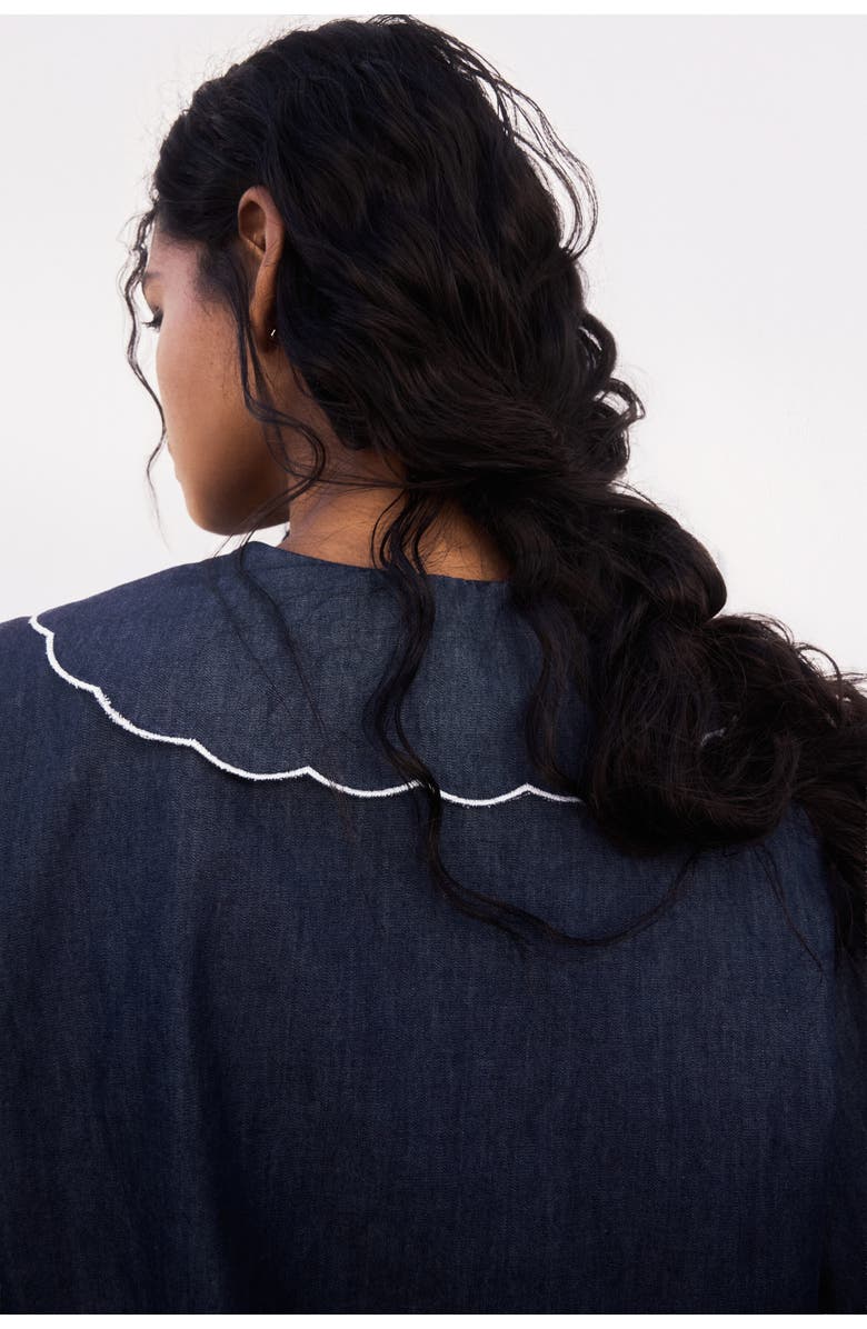 H&M Embroidered-collar Denim Blouse, Alternate, color, Dark Denim Blue